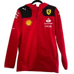 Ferrari & Puma Fleece Lined Red Long Sleeve Hoodie Full Zip W/Pockets-S